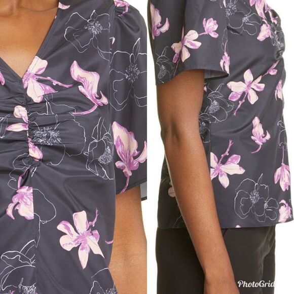 Revolve Club Monaco Ruched Front Woven Floral Print Top - Picture 3 of 11